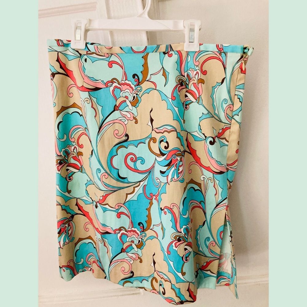 Trina Turk Abstract Turquoise Skirt Size 6